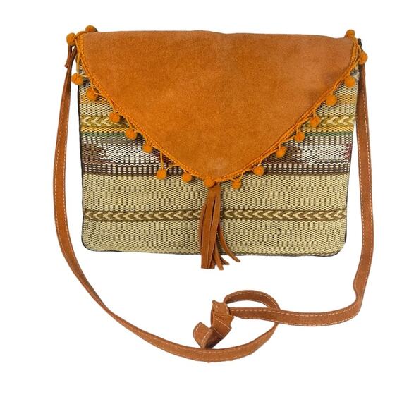 Bay Island Handbags - Bay Sky Boho Aztec Southwestern Woven Envelope Style Crossbody Bag Suede Purse